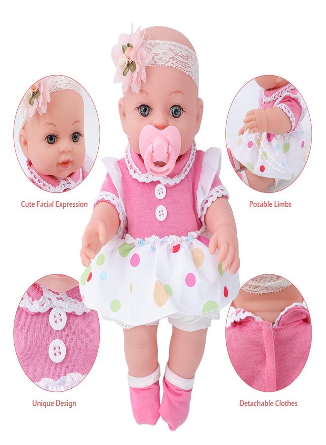 DONTNO 12 Inch Baby Doll with Bassinet Bed,Reborn Alive Doll Includes Clothes and Accessories,Bottles,Nipple,Diaper,Burp Cloth,First Baby Dolls for Toddlers 36 Months and Up - Image 4